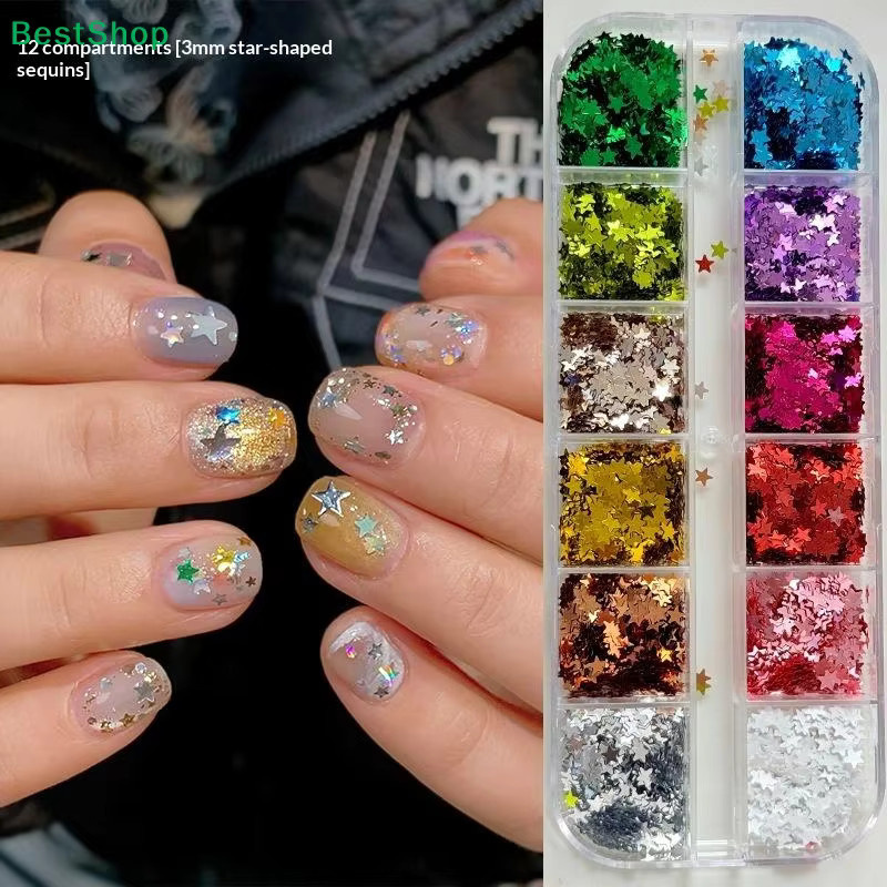 Sternförmiges Nail-Art-Glitzer-Set, Mehrfarbige Pailletten, Glänzend - Bild 2