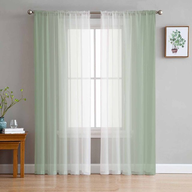 Yiran Furniture Transparente Tüll-Voile-Organza-Vorhänge mit grünem und weißem Farbverlauf, Breite: 135 cm, Höhe: 137 cm - Bild 1
