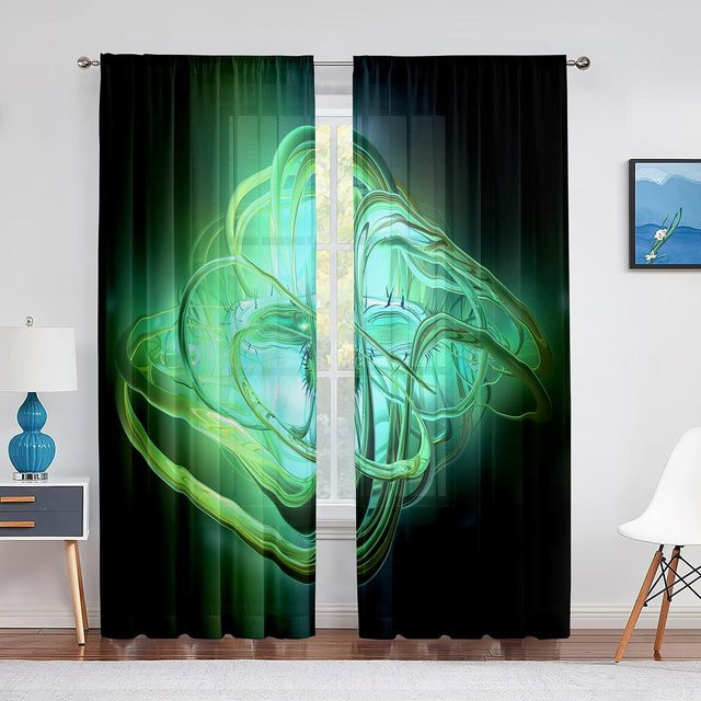 Regenbogenvorhang mit geometrischem Muster in Multicolour, 2 Paneele, 75% Verdunkelung, Höhe: 130 cm, Breite: 100 cm - Bild 1
