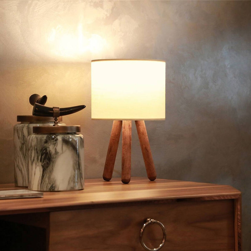 Opviq Tischleuchte AYD-2940 in Beige mit Stoffschirm und Holzfuß, B/H/T: 19 x 32 x 19 cm, E27 Fassung - Bild 2