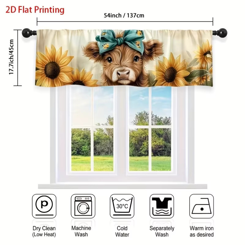 VIKAMA Halbtransparente Vorhänge im Landhausstil mit Kuh- und Sonnenblumenmotiv, Mehrfarbig - Bild 2