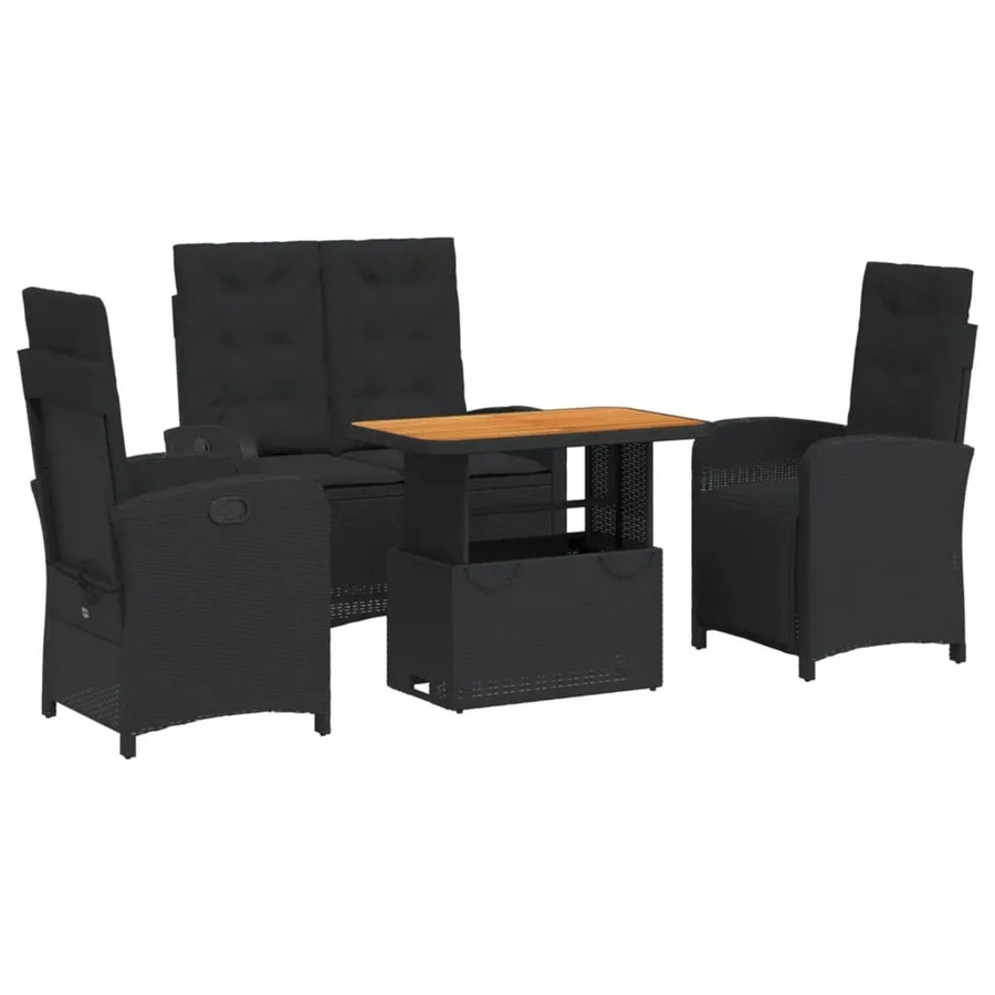 vidaXL 4-teilige Garten-Essgruppe aus Poly-Rattan und Akazienholz in Schwarz mit Kissen - Bild 2