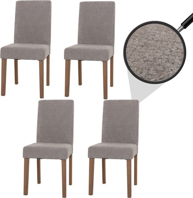 4er-Set MCW Esszimmerstühle Littau aus Chenille mit Holzbeinen in Hellgrau - Bild 1