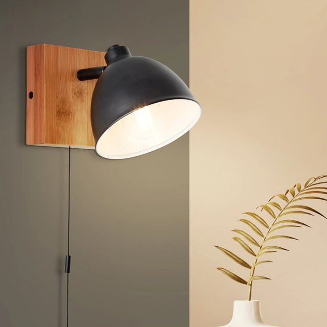 Brilliant Wandleuchte Celia LED in Schwarz matt und Bambus - Bild 1