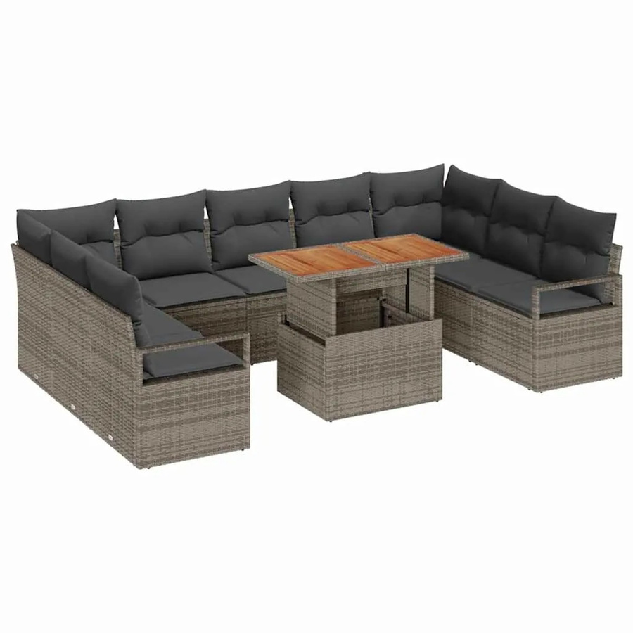 vidaXL 10-tlg. Garten-Sofa-Set aus Poly-Rattan in Grau mit integriertem Stauraum und Polstern - Bild 2