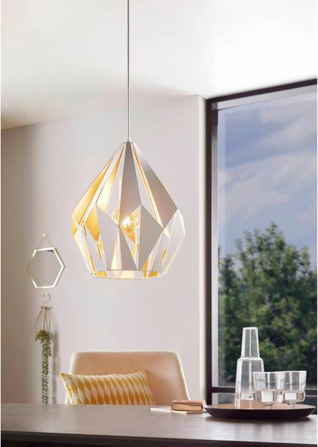 Eglo Hängeleuchte Carlton 1 moderne Diamantform in Weiß und Gold, 1-flammig, E27, Durchmesser: 31 cm - Bild 1