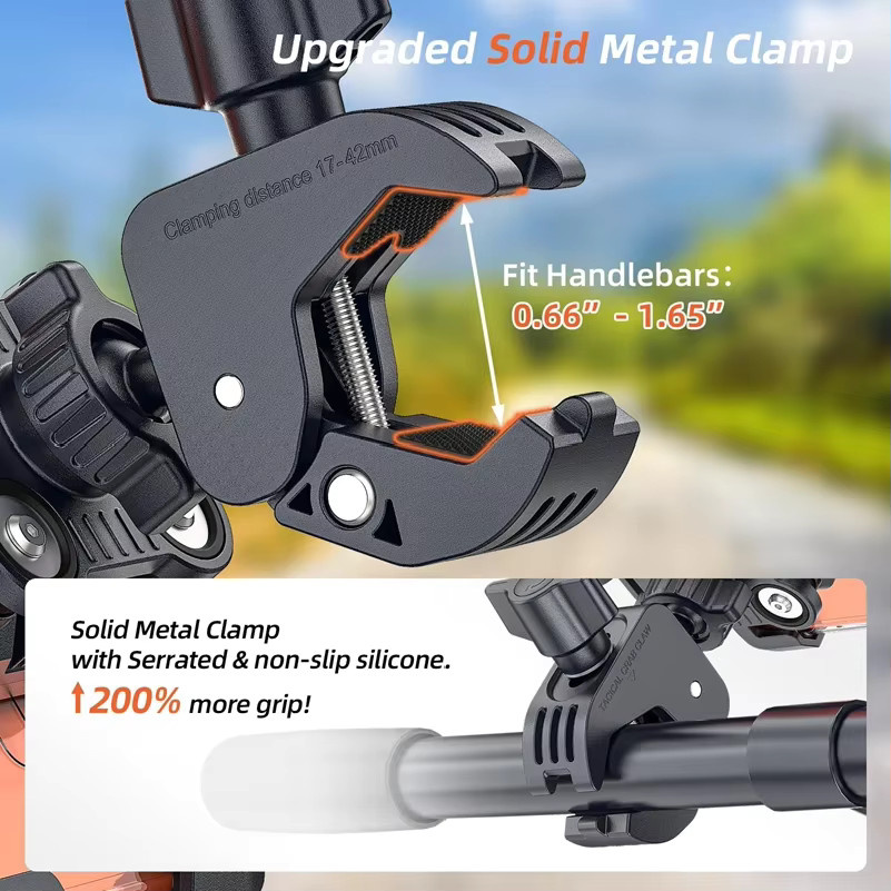 Vibrationsdämpfende Motorrad-Handyhalterung in Schwarz mit Anti-Shake Funktion und Sicherheitsverschluss für Fahrrad, E-Bike und Roller - Bild 6