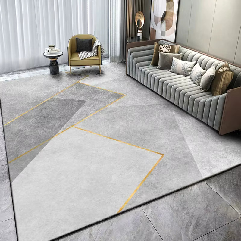 VIKAMA Geometrischer Teppich in Grau, modern, rutschfest und waschbar - Bild 1