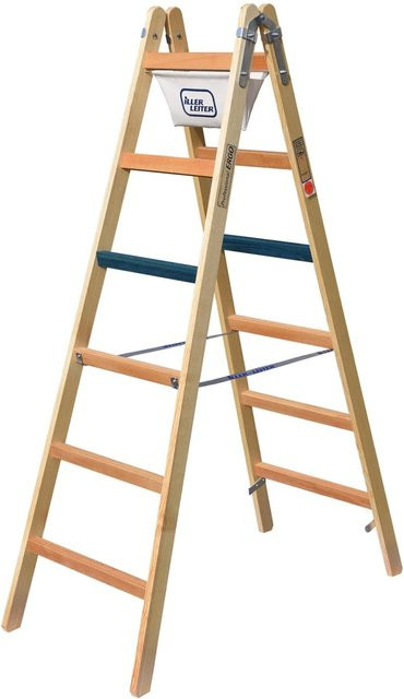 Iller Breitsprossenstehleiter Professional ERGO 2x7 Sprossen aus Holz in Mehrfarben - Bild 1