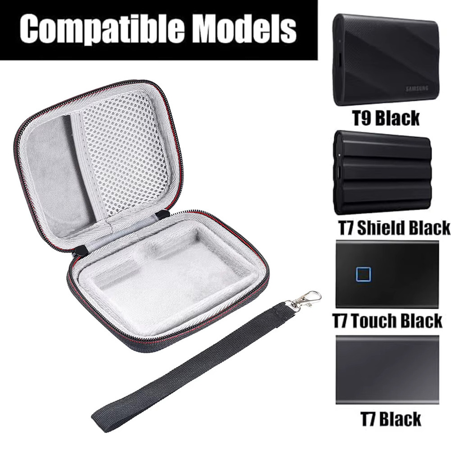 ALLOYSEED Reise-Aufbewahrungstasche für Samsung T7 Shield und T9 SSD-Festplatten inklusive Netztasche und Handschlaufe in Grau oder Schwarz - Bild 2