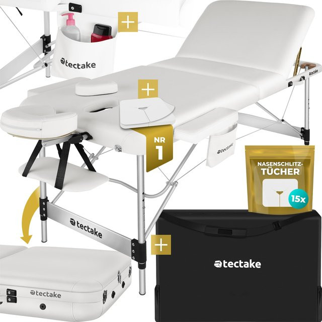 tectake Massageliege Phuket 3 Zonen in Weiß mit Aluminiumgestell und Polsterung, B/T/H: 212 x 70 x 90 cm - Bild 1