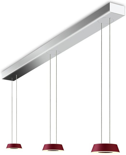 Oligo Glance 3-flammige LED-Pendelleuchte in Rot Matt und Chrom mit unsichtbarer Höhenverstellung und dimmbarer warmweißer Lichtfarbe (2700K) - Bild 1