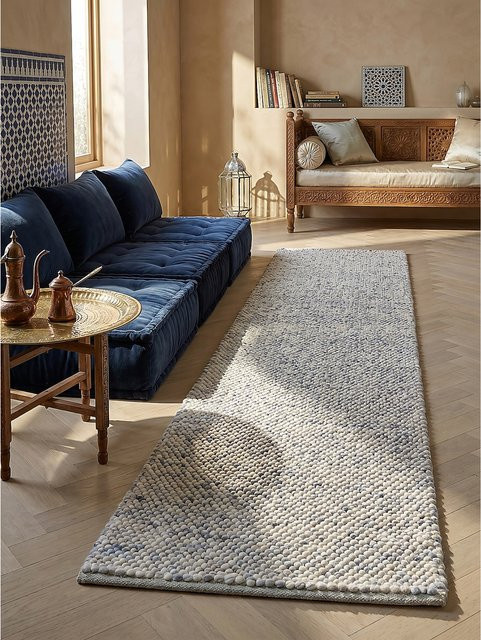 Kadima Design Läufer aus Wollmischung in Blau meliert, B/T: 60 x 230 cm - Bild 1