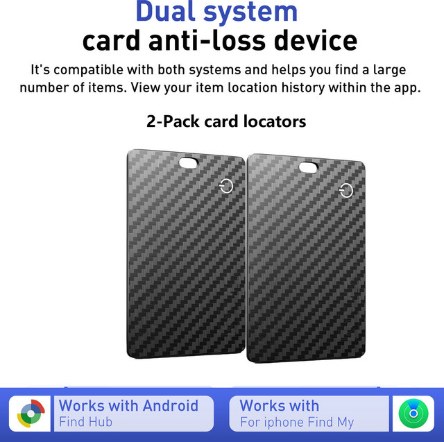 MOSON 2er-Pack Smart Wallet Tracker in Schwarz, wiederaufladbarer Dual-System-Gegenstandfinder kompatibel mit Apple Find My und Android Find Hub App - Bild 1