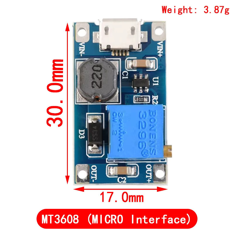 5er Set MT3608 DC-DC Step Up Converter Booster Modul mit maximal 28V und 2A in Blau von Si Tai&SH - Bild 2