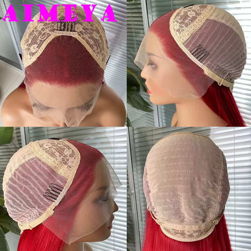 AIMEYA Perücke, rote Spitze-Front, lange Körperwelle, synthetisch, Damen - Bild 3