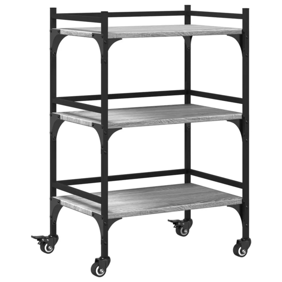 vidaXL Küchenwagen in Grau Sonoma aus Holzwerkstoff und Stahl, B/T/H: 50 x 35 x 75,5 cm - Bild 2