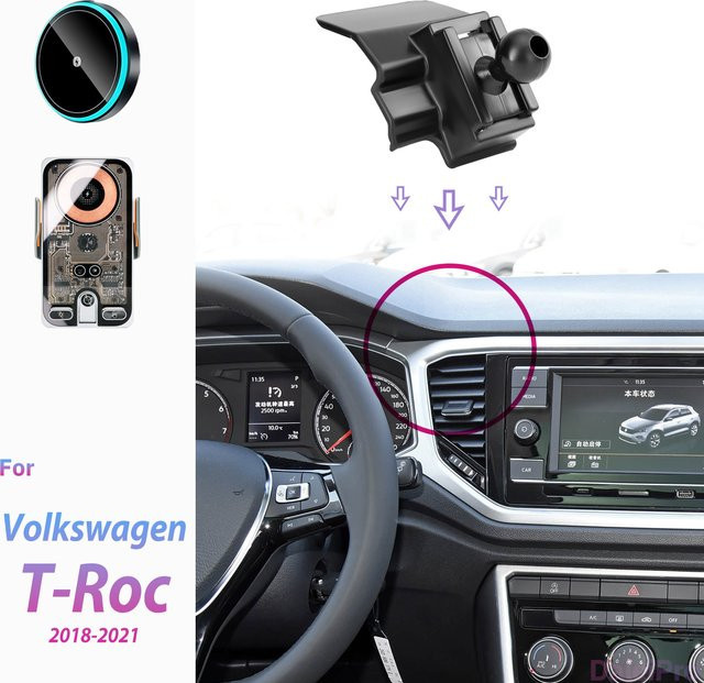 DaleiPro Magnetische Auto-Handyhalterung mit kabellosem Ladegerät und automatischer Klemmung für Volkswagen VW T-Roc, Schwarz - Bild 1