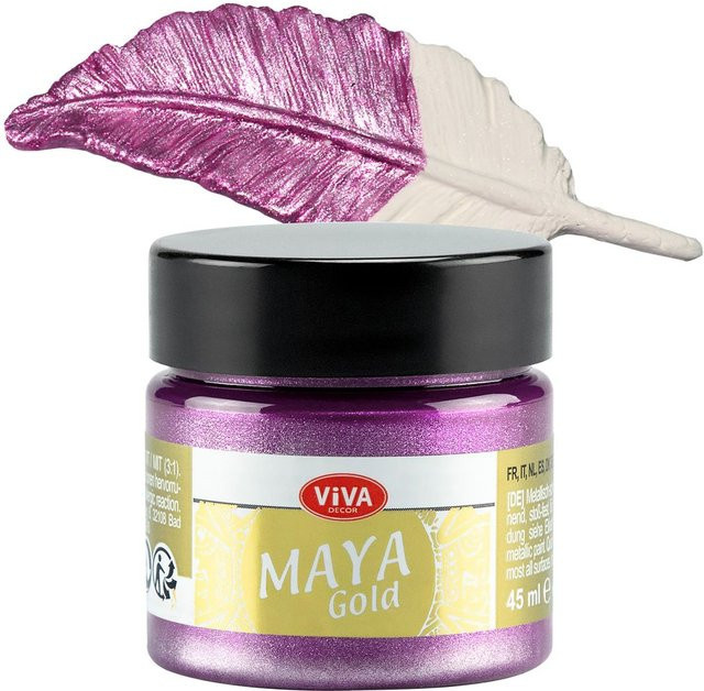 Viva Decor Maya Gold Strukturpaste in Gold und Pink mit satin glänzendem Finish, 45 ml - Bild 1