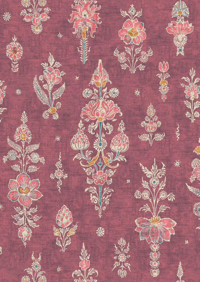 Lewis & Wood Tapete Citadel Turkish Rose in Pink mit floralem Vintage-Design und botanischem Muster aus Vlies - Bild 1