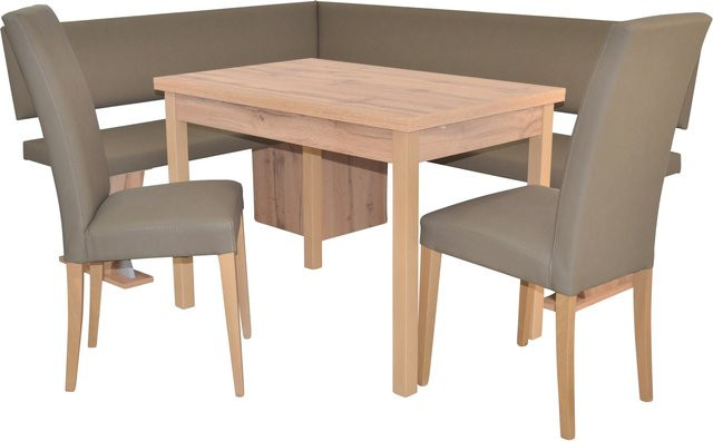 Möbel direkt online 4-teilige moderne Eckbankgruppe mit Auszugsfunktion in Eiche-Nachbildung-Melamindekor, Schenkelmaß: Breite: 150 cm, Tiefe: 182 cm - Bild 1