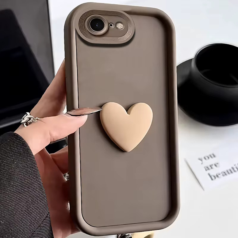 Aibairuixin Silikon Handyhülle mit 3D-Liebes-Herz Design für iPhone 11 bis iPhone 17 Pro Max Plus Air, stoßfeste Matte Soft Cover in Weiß und Braun - Bild 2
