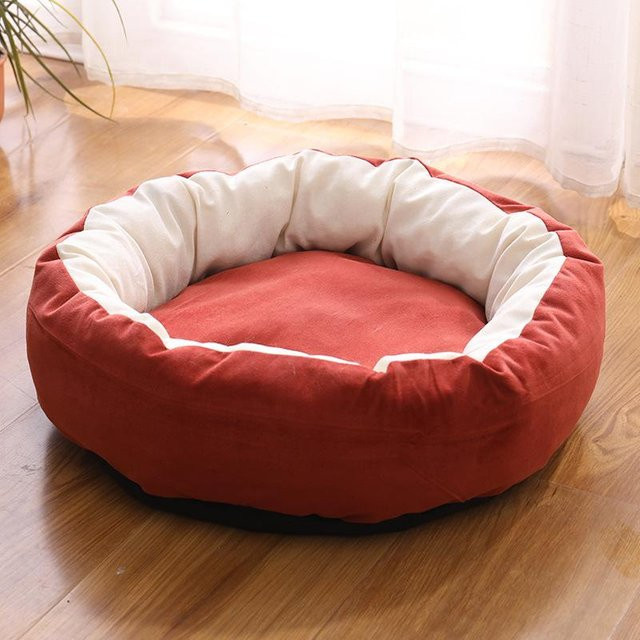 Rundes Stoff-Katzennest in Rot als universelles Haustiernest und Schlafmatte für Katzen und Hunde, B/T/H: 40 x 40 x 20 cm - Bild 1