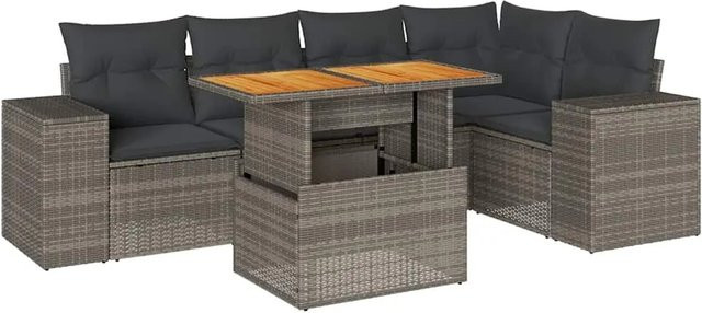 vidaXL 6-teilige Garten-Sofagarnitur aus Poly-Rattan und Akazienholz mit Kissen in Grau - Bild 1
