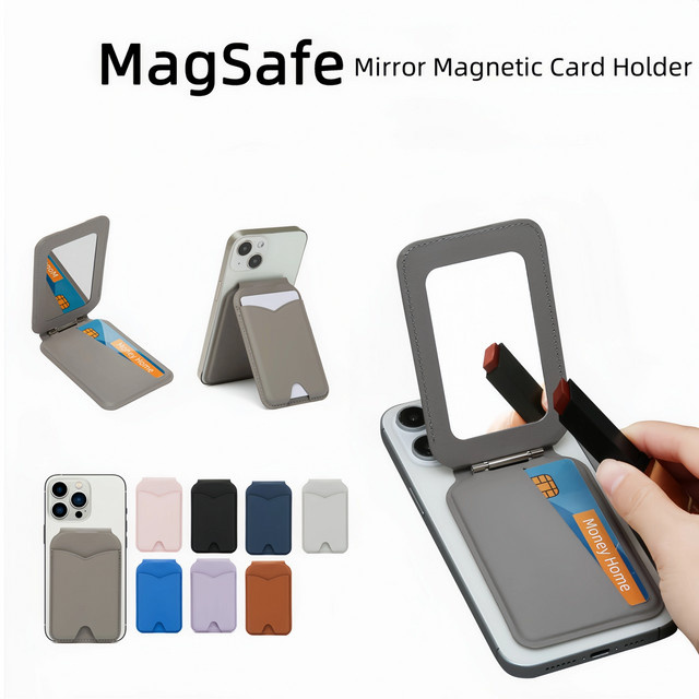 INEYES Magnetische Brieftasche mit Spiegel in Blau, kompatibel mit MagSafe, verstellbarer Ständer aus PU-Leder und Kartenhalter für dein iPhone - Bild 1