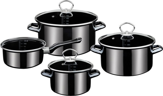 GSW Kochtopf-Set Profi Black-Star aus Emaille, 7-teilig, Schwarz - Bild 1
