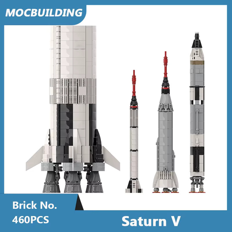 MOCBUILDING Saturn V Bausteine Set im Maßstab 1:110 aus der Mercury & Gemini Weltraum-Serie, 460 Teile, Weiß - Bild 2