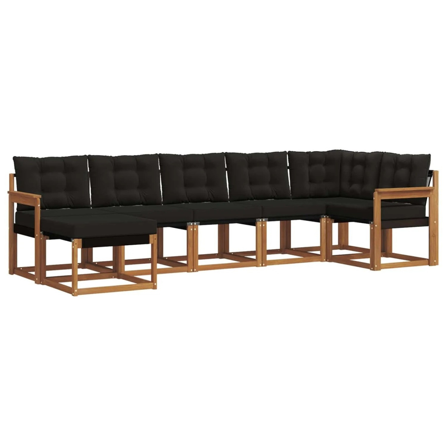 vidaXL Outdoor-Sofagarnitur 7-teilig aus Akazienholz und Textilene in Natur und Schwarz mit Kissen und Armlehnen - Bild 2