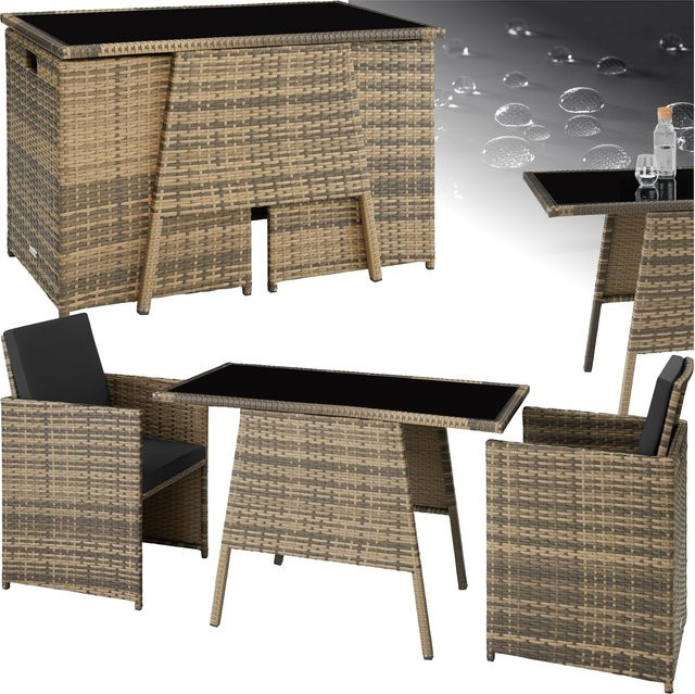 tectake Rattan Sitzgruppe Lausanne für 2 Personen aus Polyrattan in Braun und Beige, B/T/H: 52,5 x 50 x 56 cm, Höhe: 88 cm - Bild 1