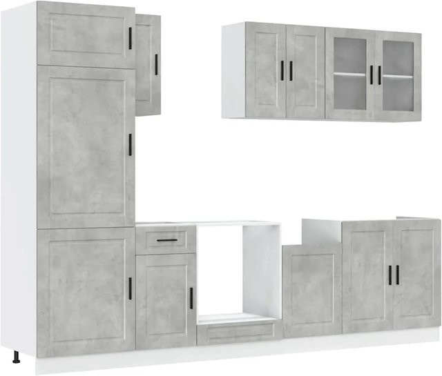 vidaXL Küchenschrank-Set Kalmar in Betongrau aus Holzwerkstoff mit Glastüren, 8-teilig - Bild 1