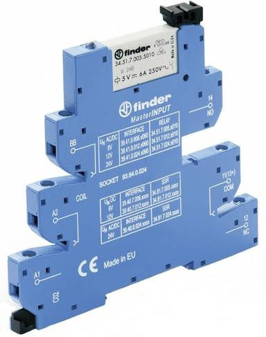 Finder Koppelrelais 39.41.0.024.5060, 24 V/DC und 24 V/AC, 6A, 1 Wechsler, Blau - Bild 1