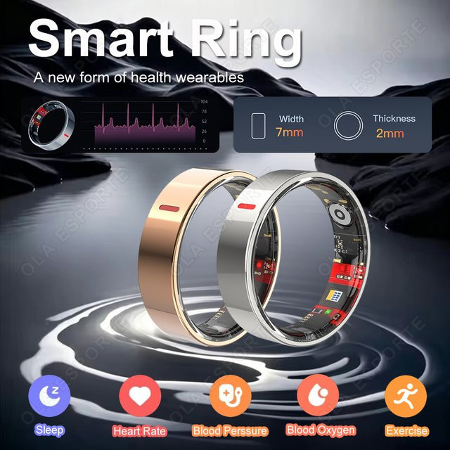 Ola Esporte Smart Ring Schwarz Unisex mit Herzfrequenz-, Blutdruck-, Sauerstoff- und HRV-Monitor sowie Wasserdichtigkeit - Bild 1