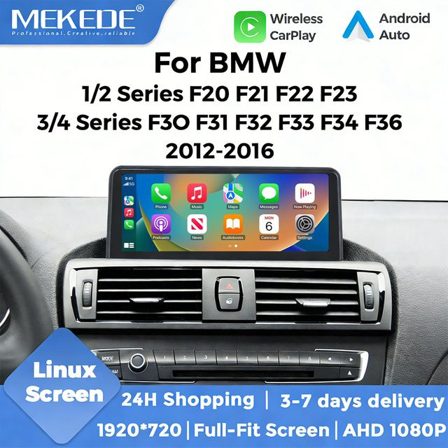 MEKEDE Linux Auto-Multimedia-Bildschirm 10,25 Zoll für BMW 1 2 3 4 Serie, QLED Touch Stereo mit kabellosem CarPlay, Android Auto, GPS und Bluetooth, Farbe: Schwarz - Bild 1