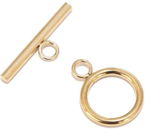 Knebelverschlüsse Edelstahl, vergoldet, 2*15mm, gold - Bild 1