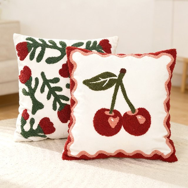 BUYNOW Bestickter Kissenbezug mit Kirschrosen-Motiv in Rot und Weiß, B/B: 45 x 45 cm - Bild 1