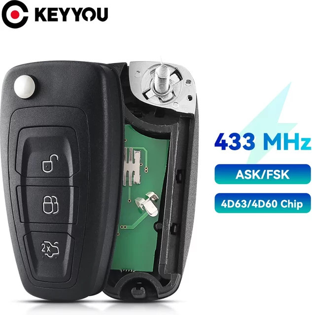 KEYYOU Auto Fernbedienung Schlüssel mit 3 Tasten für Ford Mondeo Focus C-Max, 434/433 MHz FSK, 4D63 Chip, 40/80 Bit, Schwarz - Bild 1