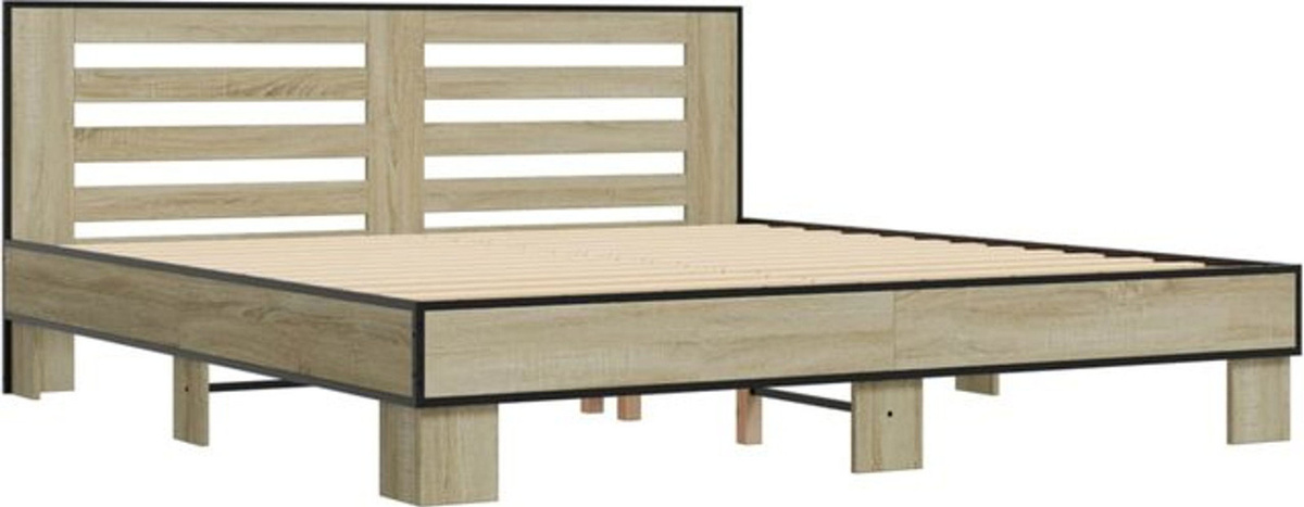 Bettgestell vidaxl in Sonoma-Eiche Natur aus Holzwerkstoff und Metall, Modern, B/T: 200 x 200 cm - Bild 1