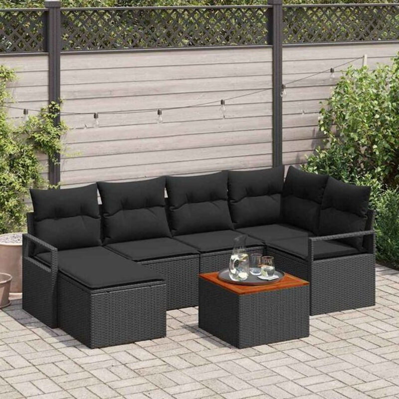 Vidaxl Garten-Sofa-Set 7-teilig aus Rattan und Metall in Schwarz - Bild 1