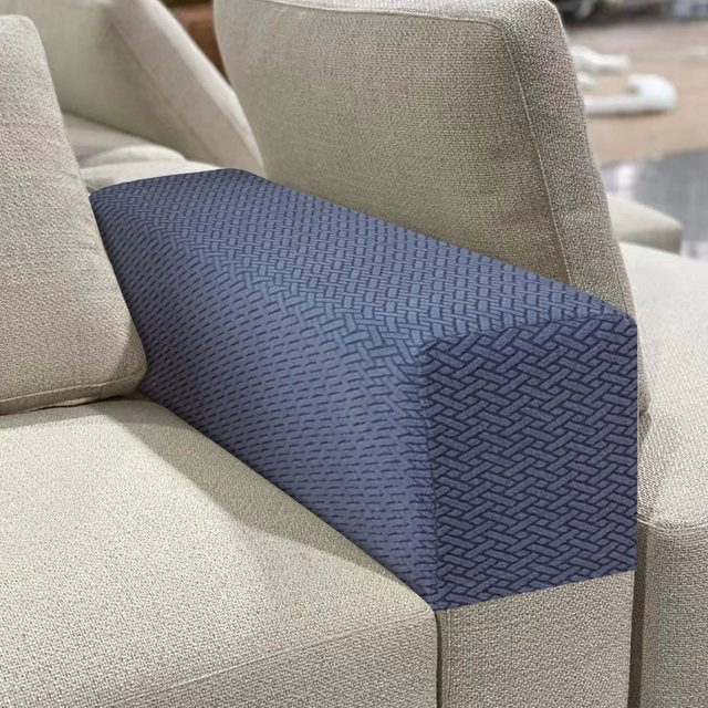 APWIKOGER Sofa-Armlehnenbezüge mit Karomuster, elastische Schonbezüge für Sessel und Sofas, waschbar, Grau/Blau - Bild 1