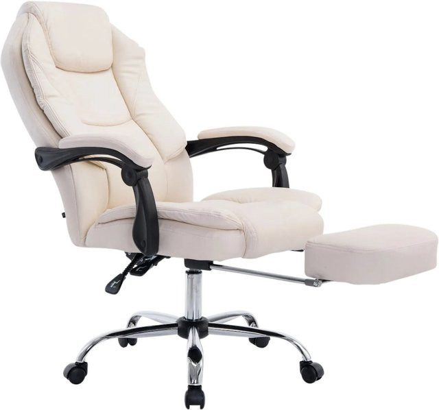 DELUKE Bürostuhl MEDHA Ergonomischer Stuhl aus Kunstleder in Creme mit Chromoptik Gestell, H x B x T: 114 x 67 x 64 cm - Bild 1