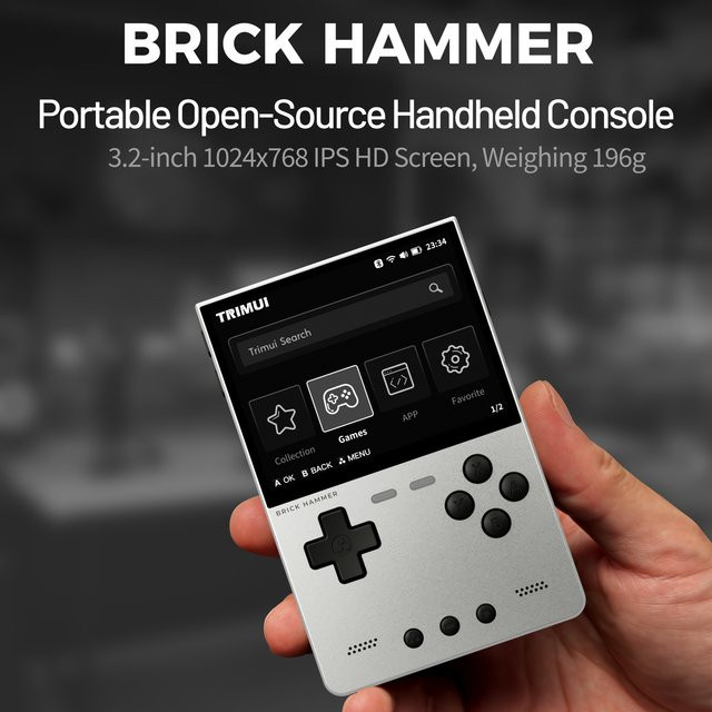 Trimui Brick Hammer Handheld-Spielkonsole mit 3,2 Zoll IPS-Bildschirm, Retro-Videospiele, Vollmetall CNC-Gehäuse, Linux-System, Schwarz - Bild 1