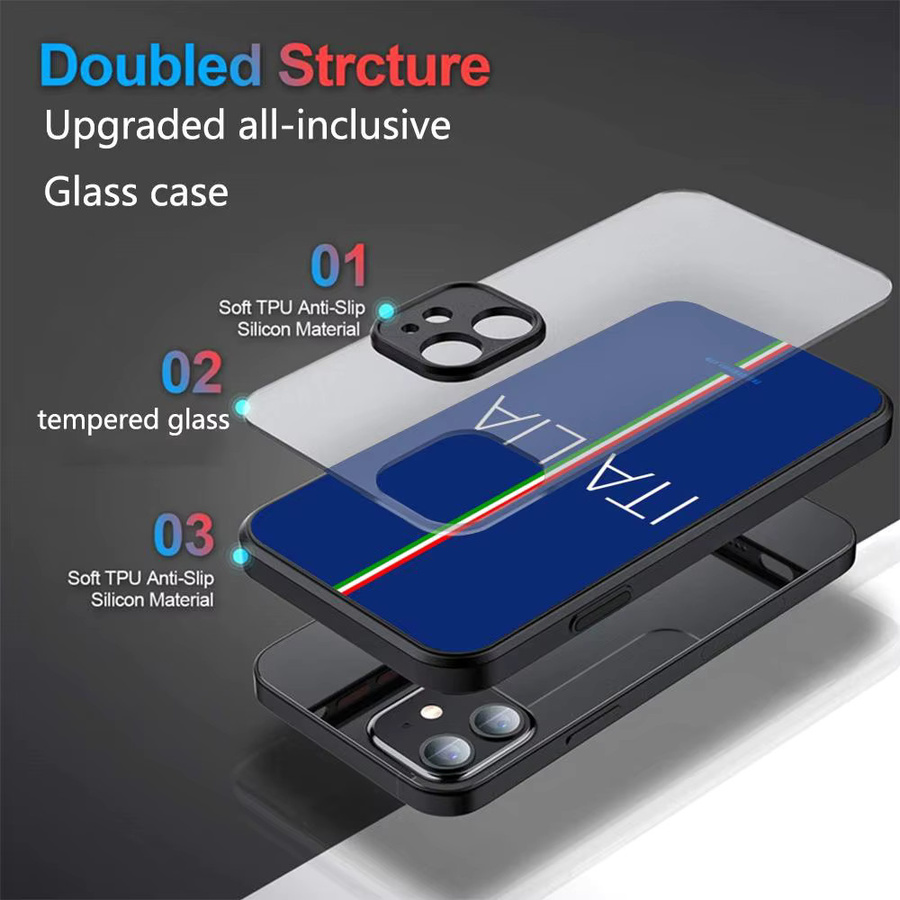 Handyhülle mit Italien-Flagge aus gehärtetem Glas für iPhone und Samsung Galaxy Modelle, Multicolor und Schwarz - Bild 4