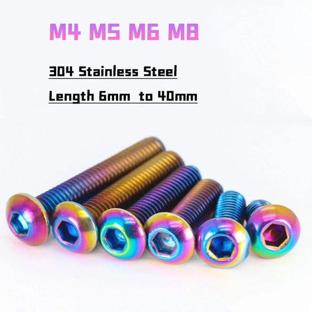 Bunte Sechskantschrauben mit Rundkopf aus Edelstahl A2-70 in Regenbogen-Optik, Innensechskant für M4 M5 M6 M8, Länge 6mm bis 40mm - Bild 1