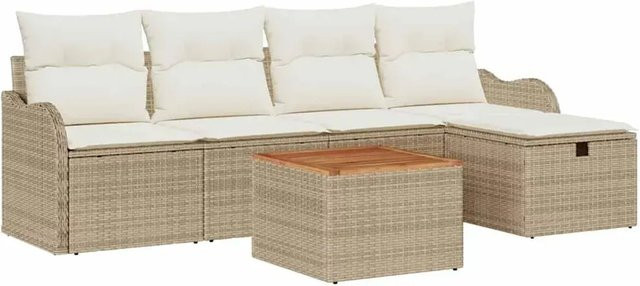 vidaXL Garten-Sofa-Set aus Poly-Rattan mit Kissen und Speicherfunktion, 6-teilig, Beige - Bild 1