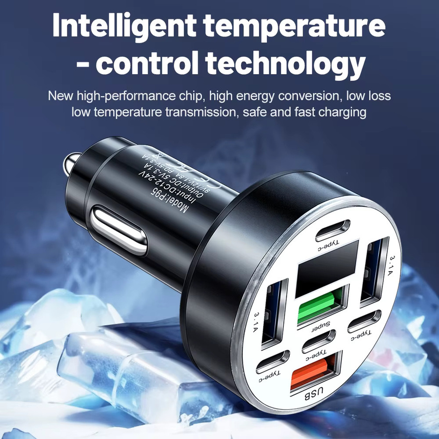 GUSEYEE 8-Port Autoladegerät mit digitalem Display und USB-Typ-C in Schwarz - Bild 5