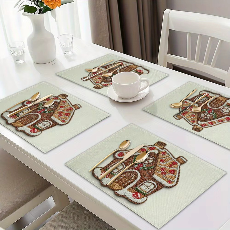 VIKAMA 4-teiliges Tischset in Lebkuchenhausform mit Weihnachtsmotiv, Mehrfarbig, B: 45,0 cm, B: 30,0 cm, B: 30,0 cm - Bild 2